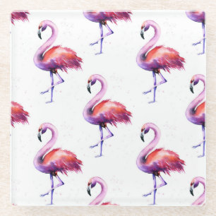 Dessous-de-verre En Verre Flamants roses avec éclaboussures : motif aquarell