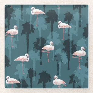 Dessous-de-verre En Verre Flamants roses en pastel sur Teal