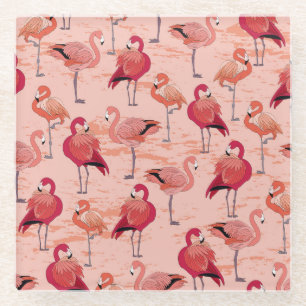 Dessous-de-verre En Verre Flamants roses roses : Motif Tropical sans couture