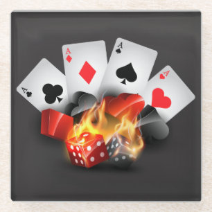 Dessous-de-verre En Verre Flame Poker Casino Black