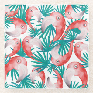 Dessous-de-verre En Verre Flamingo dessiné à la main : aquarelle motif sans