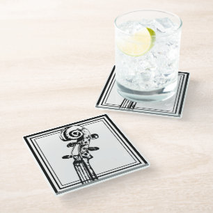 Dessous-de-verre En Verre Flèche violon noir et blanc avec traits noirs