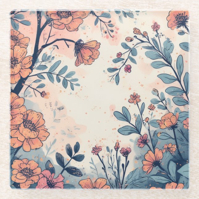 Dessous-de-verre En Verre Fleur Abstraite (Devant)