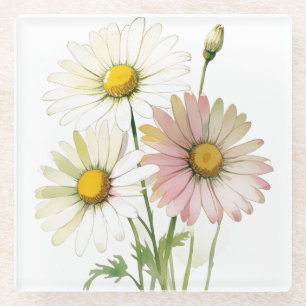 Dessous-de-verre En Verre Fleur aquarelle moderne professionnelle Daisy