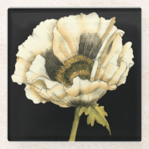 Dessous-de-verre En Verre Fleur crème de pavot sur l'arrière - plan noir