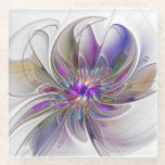 Dessous-de-verre En Verre Fleur d'art Abstrait, énergique et coloré<br><div class="desc">Une puissante fleur d'imaginaire multicolore,  un art fractal floral unique. Conception pour votre dessous de verre de verre et plus encore.</div>