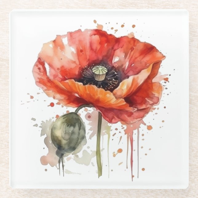 Dessous-de-verre En Verre Fleur de Crimson (Devant)