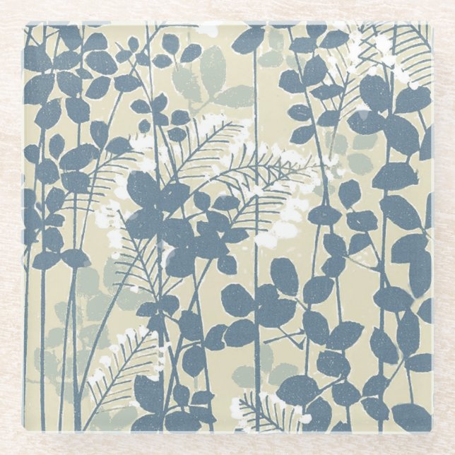 Dessous-de-verre En Verre Fleur de feuille bleue asiatique japonaise (Devant)