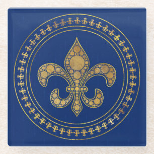 Dessous-de-verre En Verre Fleur de lis - Or et Royal Blue
