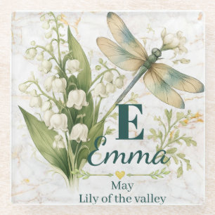 Dessous-de-verre En Verre Fleur de naissance de mai Lys de la vallée Monogra