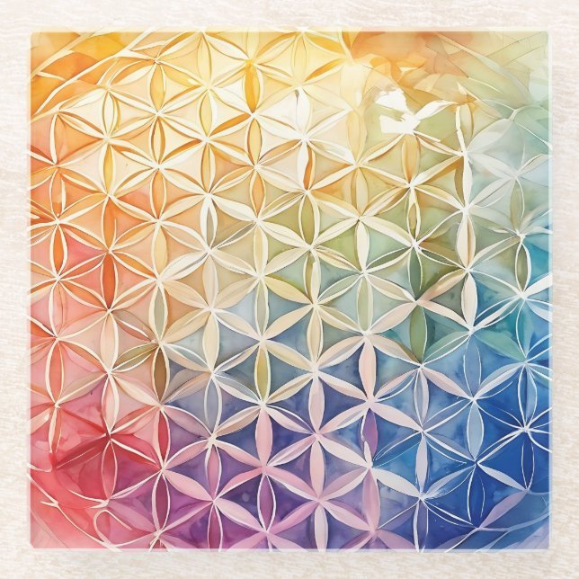 Dessous-de-verre En Verre Fleur de vie - Peinture aquarelle (Devant)