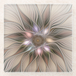 Dessous-de-verre En Verre Fleur joyeuse abstraite beige marron floral fracta