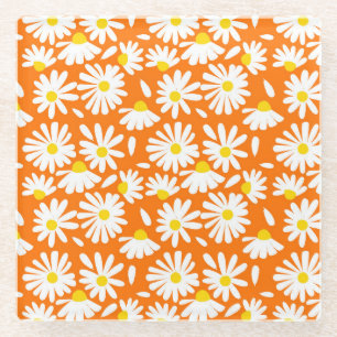 Dessous-de-verre En Verre Fleur marguerite rétro : orange vintage.