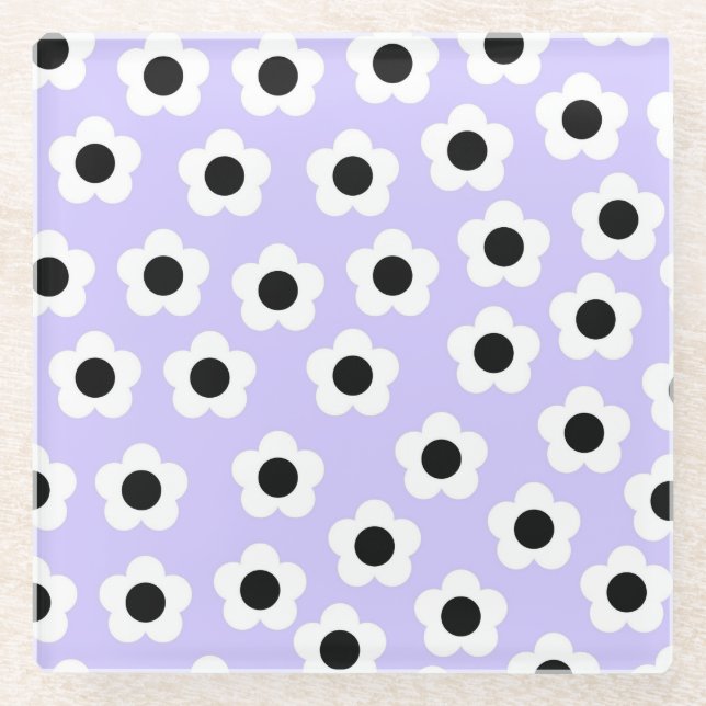 Dessous-de-verre En Verre Fleur noire et blanche mignonne avec Arrière - pla (Devant)