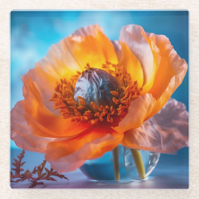 Dessous-de-verre En Verre Fleur orange (Devant)