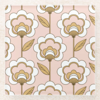 Dessous-de-verre En Verre Fleur rétro : motif vintage sans soudure.