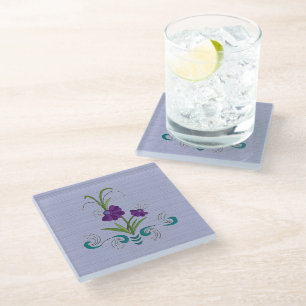 Dessous-de-verre En Verre Fleur violette joueuse avec des persiennes Turquoi