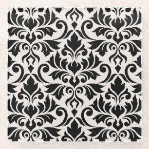 Dessous-de-verre En Verre Fleurir damas grand motif noir sur crème