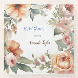 Dessous-de-verre En Verre Fleurs à l'aquarelle Mariage minimaliste Shower