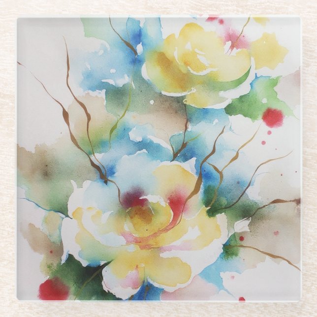 Dessous-de-verre En Verre Fleurs Abstraites d'aquarelle (Devant)