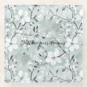 Dessous-de-verre En Verre Fleurs blanches gris chic