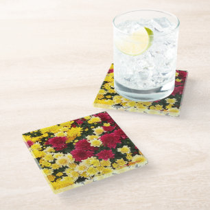 Dessous-de-verre En Verre Fleurs Chrysanthème d'automne en or rouge