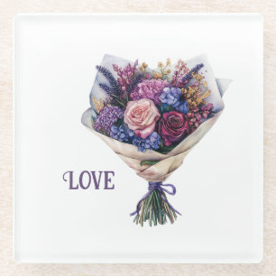 Dessous-de-verre En Verre Fleurs d'amour rose violet