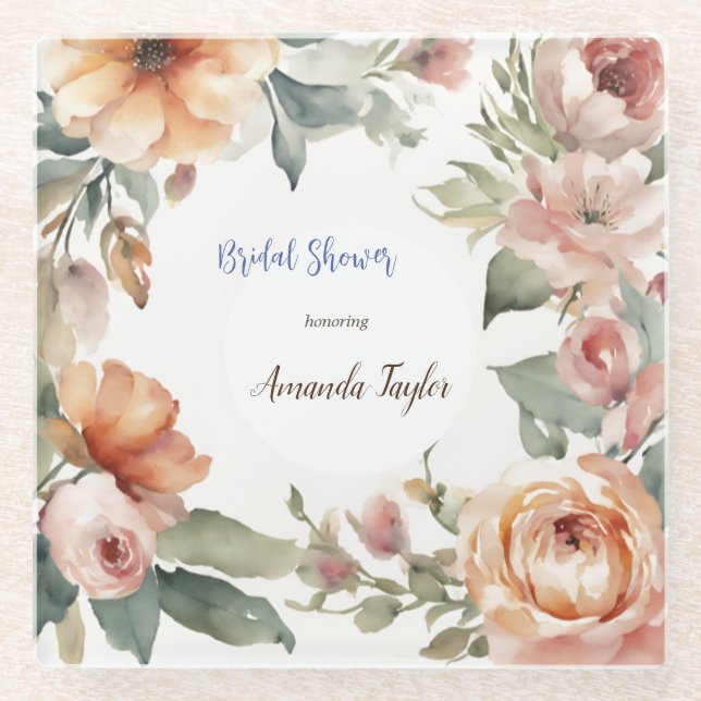 Dessous-de-verre En Verre Fleurs d'aquarelle Fête des mariées minimale (Devant)