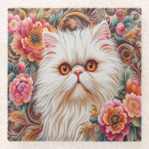 Dessous-de-verre En Verre Fleurs de chaton persan, Plaisir Floral Chat persa