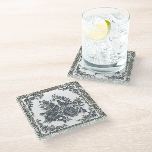 Dessous-de-verre En Verre Fleurs de faisans (Incliné)