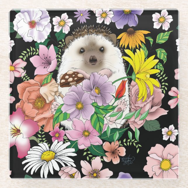 Dessous-de-verre En Verre Fleurs de hérisson mignonnes (Devant)