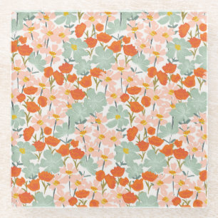 Dessous-de-verre En Verre Fleurs de jardin : rose, orange sans soudure