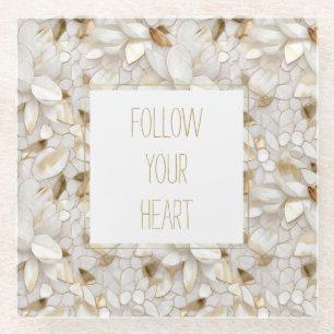 Dessous-de-verre En Verre Fleurs de Lotus Or Blanc