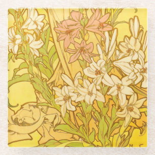 Dessous-de-verre En Verre Fleurs de lys Art nouveau d'Alphonse Mucha