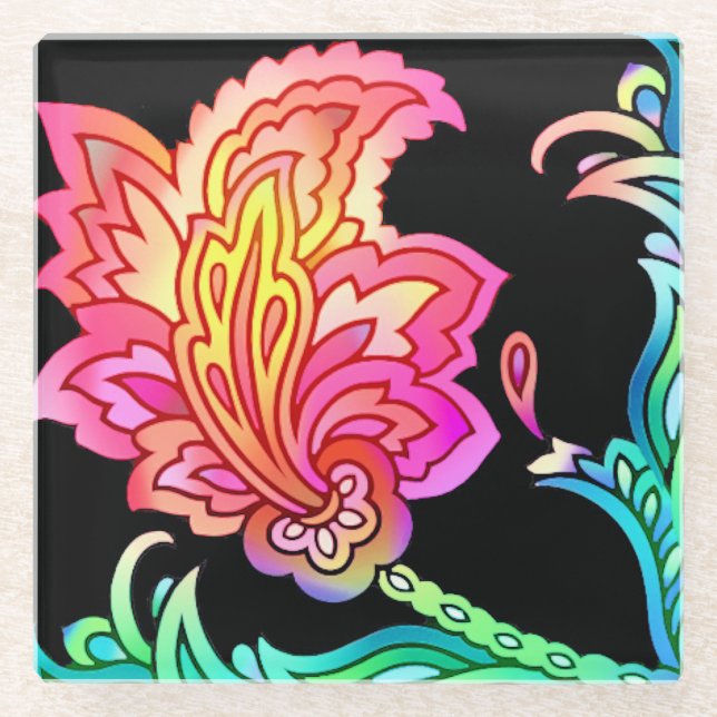 Dessous-de-verre En Verre Fleurs de néon (Devant)