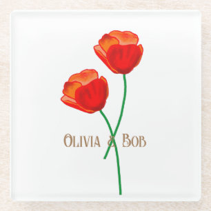 Dessous-de-verre En Verre Fleurs de pavot rouge personnalisées