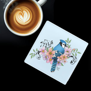 Dessous-de-verre En Verre Fleurs de printemps bleu Jay