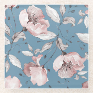 Dessous-de-verre En Verre Fleurs de printemps, feuille, design transparent