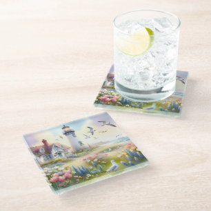 Dessous-de-verre En Verre Fleurs de printemps par Lighthouse Coastal Cottage