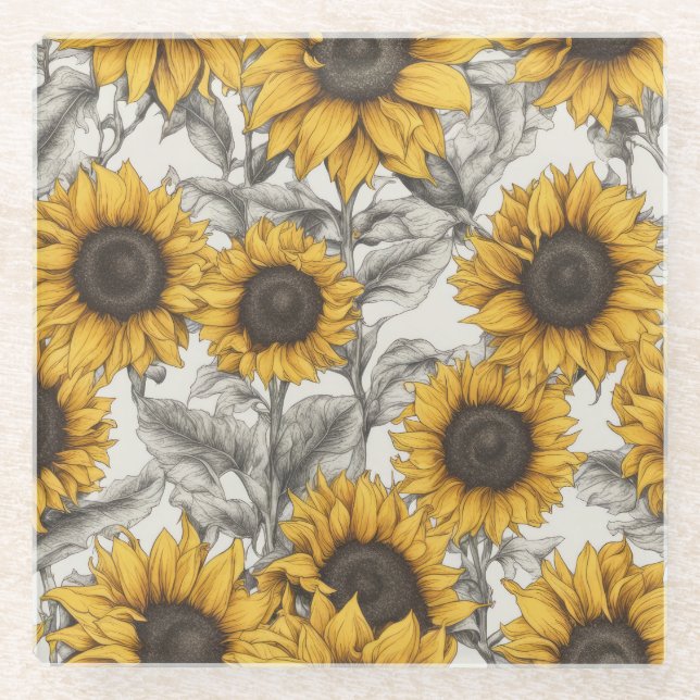 Dessous-de-verre En Verre Fleurs de soleil (Devant)