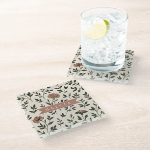 Dessous-de-verre En Verre Fleurs de style vintage élégantes et neutres perso