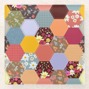 Dessous-de-verre En Verre Fleurs d'hexagone colorées Design de revêtement