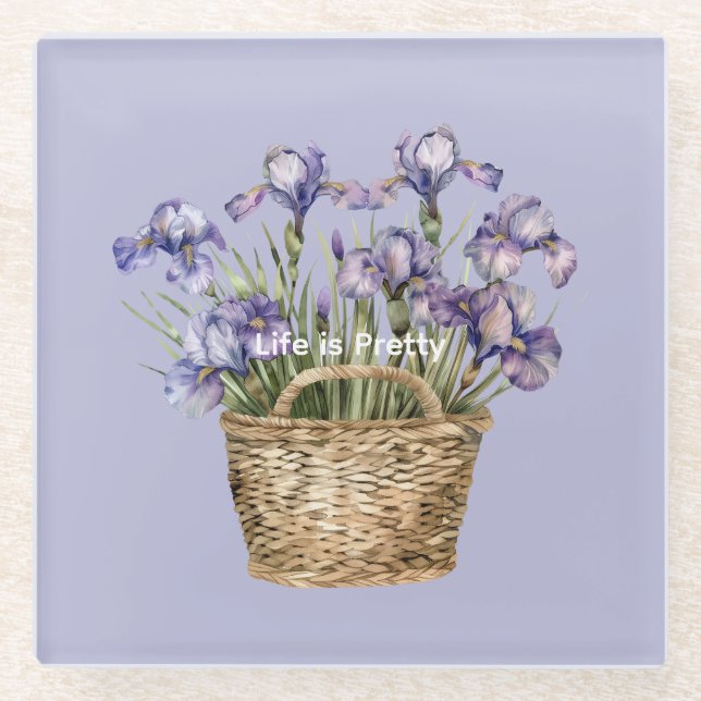 Dessous-de-verre En Verre Fleurs d'Iris Violettes (Devant)