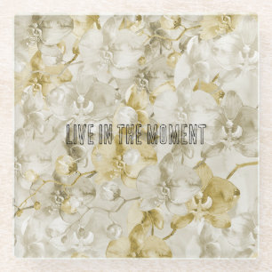 Dessous-de-verre En Verre Fleurs d'orchidées à la crème d'or