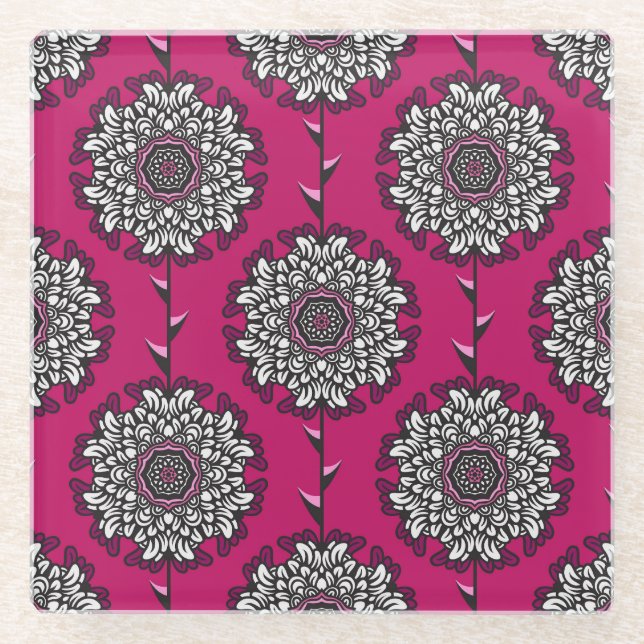 Dessous-de-verre En Verre Fleurs Graphiques Florales rose sans joint (Devant)