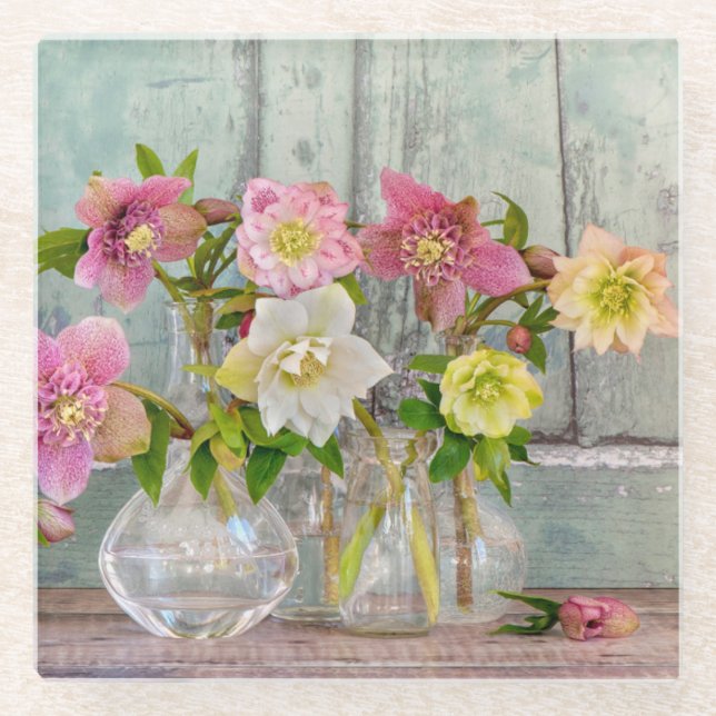 Dessous-de-verre En Verre Fleurs | Hellebores dans Vases (Devant)