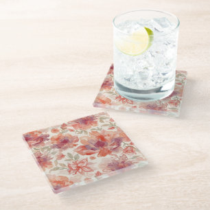 Dessous-de-verre En Verre Fleurs pastel aquarelle orange clair