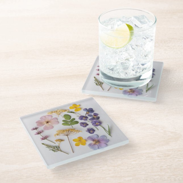 Dessous-de-verre En Verre Fleurs pressées (Incliné)