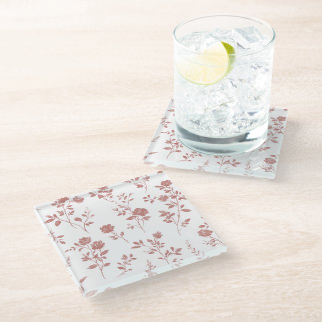 Dessous-de-verre En Verre Fleurs Rose Pâle (Incliné)