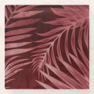 Dessous-de-verre En Verre Fleurs roses abstraites, cadre floral noir.